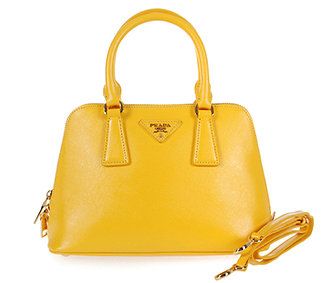 2014 Prada Shiny Saffiano Leather Two Handle Bag BL0838 yellow for sale